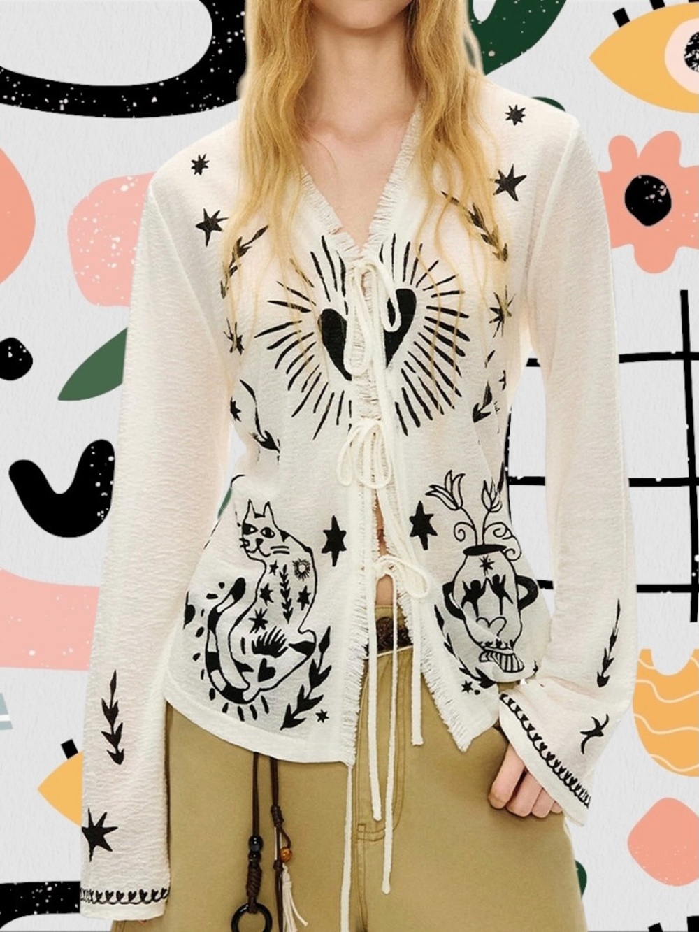 Outthe Blue | Celestial Familiar Spellbound Tie-Front Cardigan Blouse
